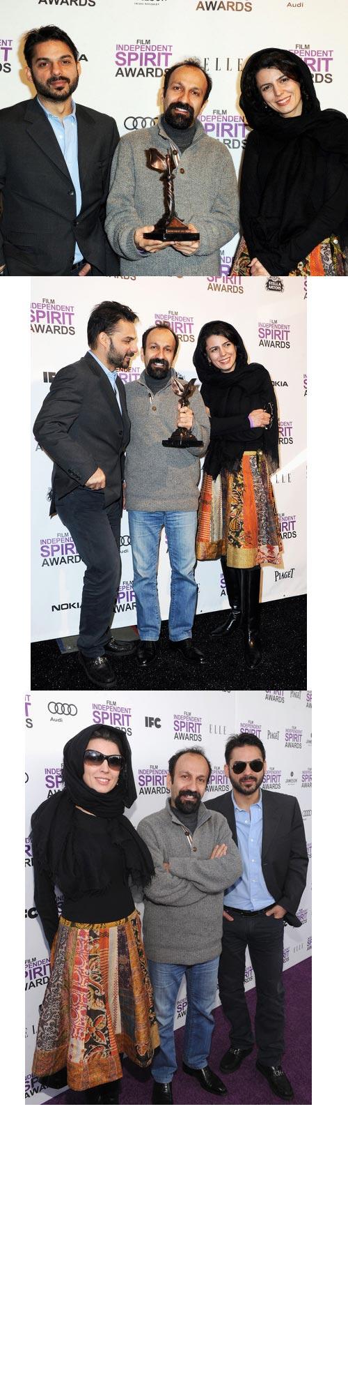 «جدايي نادر از سيمين» بهترين فيلم خارجي جوايز اسپريت 2012 شد - لیلا حاتمی و  پیمان معادی در کنار اصغر فرهادی